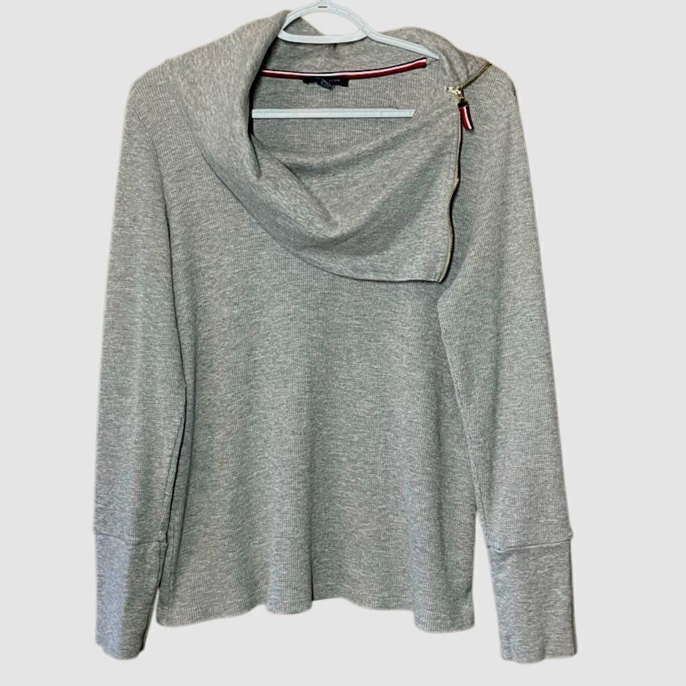 Tommy Hilfiger Side Zip Cowl Neck Knit Top in Grey Women’s L